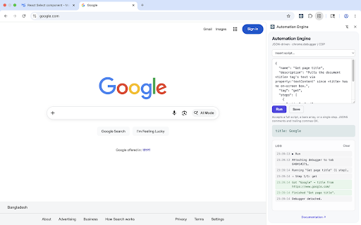 Browser Automator :: Minimal Chrome extension with browser-automator