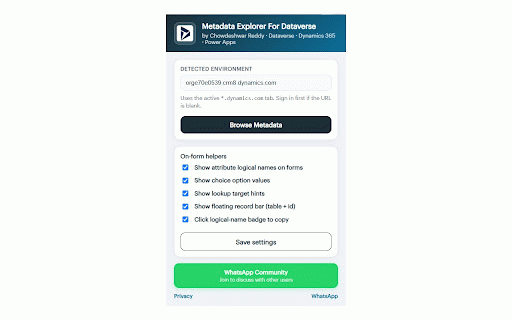 Metadata Explorer For Dataverse :: Browse Dataverse, Dynamics 365 & Power Apps metadata: tables, columns, choices, forms, views, relationships & form helpers.