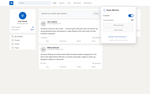 LinkedIn Spam Blocker :: Blocks LinkedIn engagement-bait spam that asks you to "Comment X and I will send..."