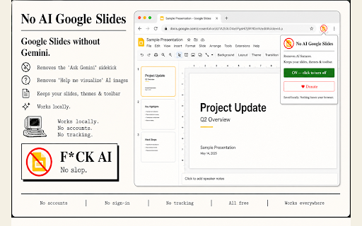 No AI Google Slides :: Hides Google Slides's AI features. Unofficial, not affiliated with Google Slides. Local only.