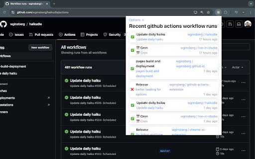 View Github Actions :: View a feed of your Github Actions workflow runs
