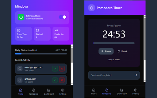 Mindova: Focus Blocker for ADHD, Deep Work & Pomodoro Timer :: AI focus blocker for ADHD & deep work. Use our Pomodoro timer & smart site blocking to stop distractions and reclaim your focus.