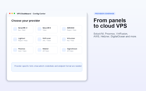 VPS Dashboard — Multi-Provider VPS Manager :: Manage VPS servers across multiple providers — status, resources, power actions, and expiry reminders in your browser sidebar.