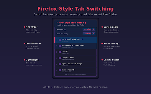 Firefox-Style Tab Switching :: Switch between your two most recently used tabs, just like Firefox's Ctrl+Tab behavior.