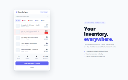 Reseller Sync - Auto Delist & Inventory Sync :: Automatically delist sold items across Poshmark, Depop, Mercari, eBay, Etsy. Prevent double-selling and account bans.