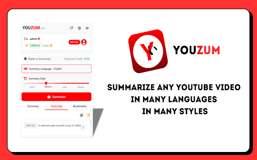 Youzum : For YouTube Video Summarization :: AI-powered tool to summarize YouTube videos with automatic transcript analysis and multi-language support