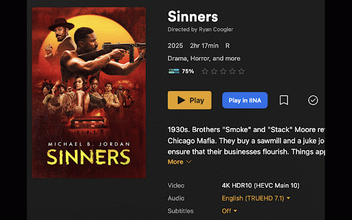 IINAplex :: Adds a Play in IINA button to Plex Web.