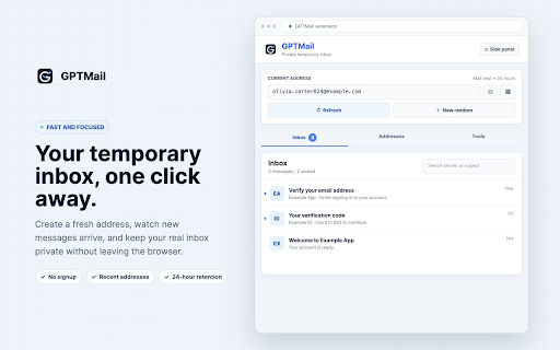 GPTMail - Temporary Email :: Create GPTMail temporary addresses, monitor inboxes, and fill email fields on demand.