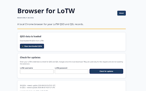 Browser for LoTW :: A local Chrome browser for your LoTW QSO and QSL records.