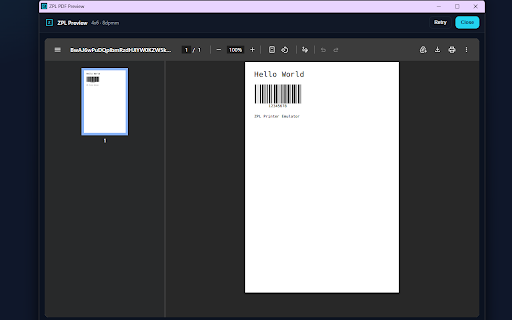 ZPL Label Preview & Virtual Printer :: Preview Zebra ZPL labels as PDF—no printer needed. Optional local virtual printer (TCP/HTTP).