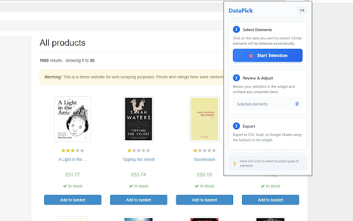DataPick - No-Code Web Scraper & Data Extractor :: Scrape data from any website with point-and-click. Export to CSV, Excel, or Google Sheets. No coding required.