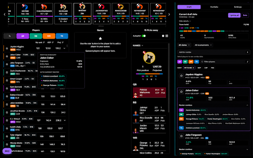 Best Ball Overlay :: Real-time portfolio-level intelligence for best ball drafters. Track shares and correlations across every lineup.