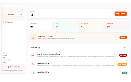 Sentrii — Threat Hunting AI :: Threat Hunting AI — scan suspicious links, dApps, files, and repos before you touch them.