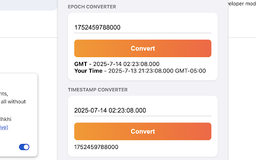 Timestamp Webkit :: Convert between epoch timestamps and human‑readable dates, calculate durations, and more.