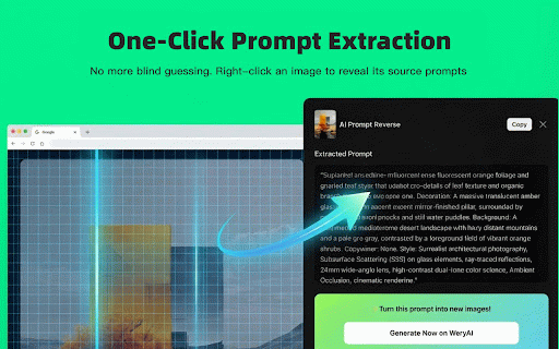 AI Prompt Reverse :: One-click to reverse image into AI prompts. Integrated with WeryAI for advanced image generation.
