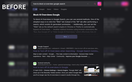 AI Blocker :: Filter Google search results to hide AI overviews, sponsored ads, and more