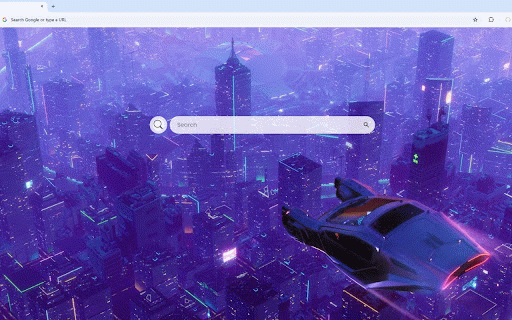 Neon City Live Wallpaper :: A futuristic hover car soars above a vast neon metropolis, bathed in purple and blue lights under the night sky.