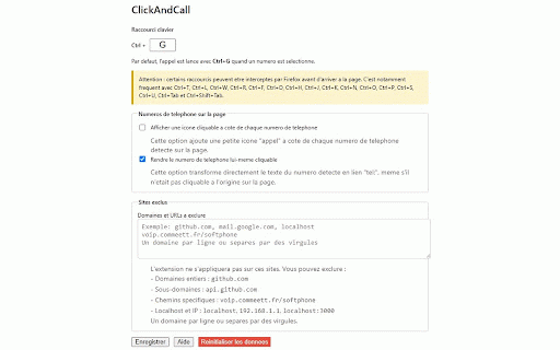 ClickAndCall :: Detecte les numeros de telephone et permet de les appeler en un clic.
