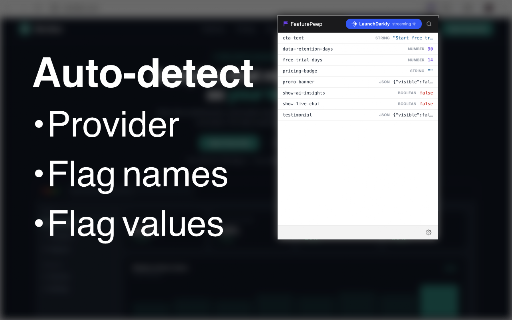 FeaturePeep :: Inspect & override feature flags in real time. Any page, any environment. No API keys or dashboard access required.