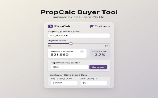 PropCalc - Property Cashflow & Yield Calculator :: Calculates property cashflow, repayments, yields, and stamp duty in real-time across Australian real estate portals.