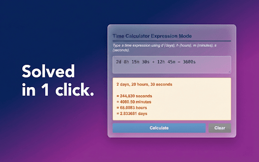 Time Calculator :: Time calculator for adding and subtracting hours, minutes, seconds. Duration, work time, and date calculator in your toolbar.