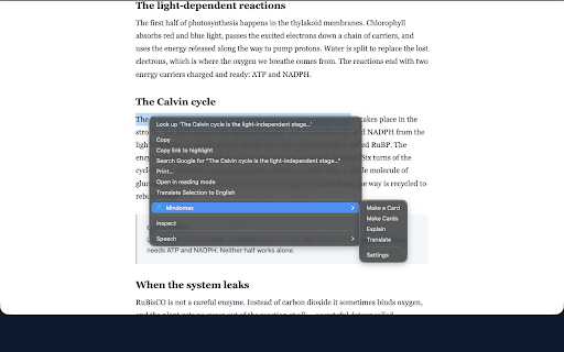 Mindomax :: Select text on any page to make flashcards, get a quick explanation or translate it, then save it to your Mindomax decks.