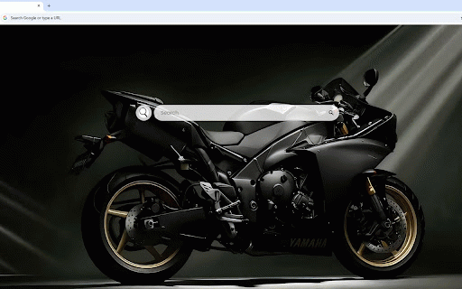 Yamaha R1 Live Wallpaper :: Yamaha YZF-R1 in stealth black with gold wheels under dramatic spotlight against dark studio backdrop.