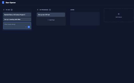 Kan-Opener :: A privacy-focused Kanban board for the browser's new tab page.
