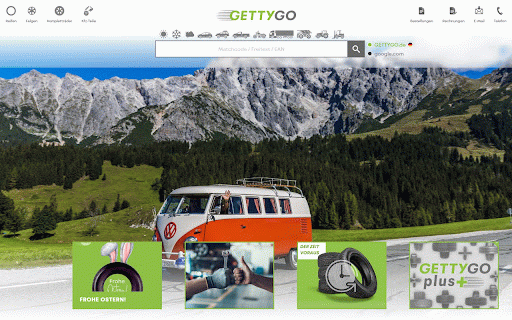 GETTYGO Chrome Extension :: Die GETTYGO Browsererweiterung. Starten Sie direkt Ihre Reifensuche wenn Sie einen neuen Tab öffnen.
