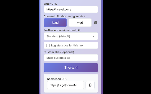 URL Shorten :: Shorten URLs using is.gd, v.gd, or TinyURL services