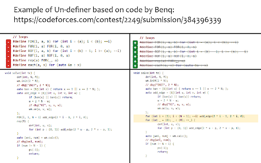 Codeforces Un-definer :: Toggle competitive programming macros and typedefs inline.