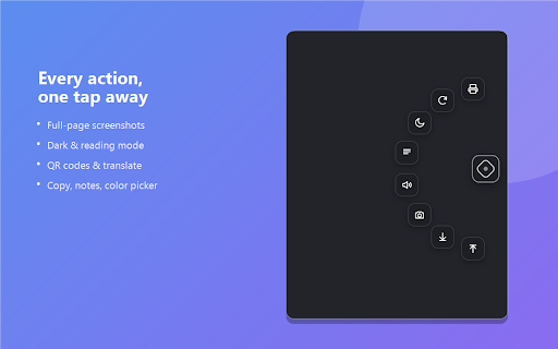 FloatDeck - Floating Button Menu & Quick Actions :: A draggable floating button that opens a radial menu of quick actions — screenshots, reading & dark mode, QR, copy, and more.
