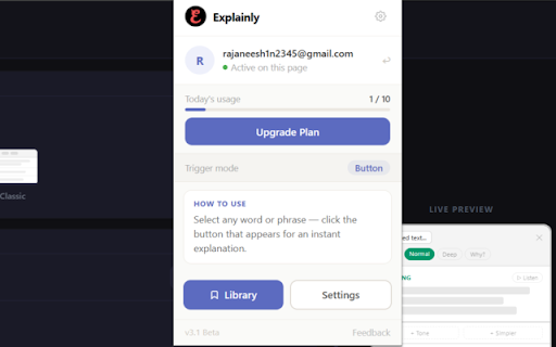 Explainly :: Select any text anywhere and get an instant context-aware explanation. Meaning, tone, and simpler rewrites — right where you read.