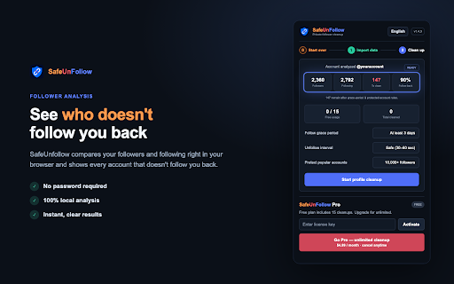 SafeUnfollow: Instagram Unfollowers Tracker — Who Doesn't Follow Me Back :: See who doesn't follow you back on Instagram, then unfollow non-followers safely. 100% local analysis — no password, no login.