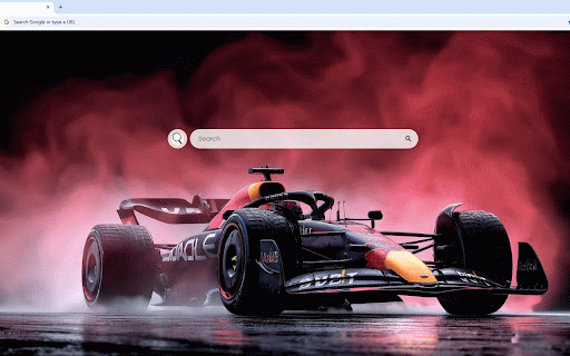 Formula 1 Red Bull Car Live Wallpaper :: Red Bull F1 racing car drifting through dramatic red smoke on wet track surface.