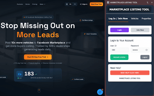 MARKETPLACE LISTING TOOL :: Use AI to post vehicle, motorcycle, boat, property listings and more to Marketplace in seconds.