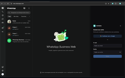 Cuidda para WhatsApp Web :: Mostra o paciente do Cuidda correspondente à conversa aberta no WhatsApp Web, sem sair do atendimento.