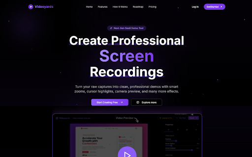 Videoyards - Screen Recorder with Custom Cursor & Auto Zoom :: Create stunning, professional-quality screen recordings effortlessly. Perfect for tutorials, product demos, and more.