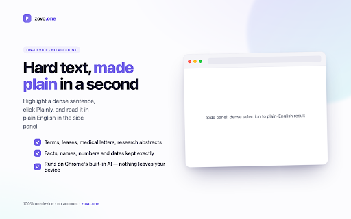 Plainly, Plain English Reader :: Get plain English from dense terms, medical letters and legal clauses, at a reading level you pick. Runs on your device.