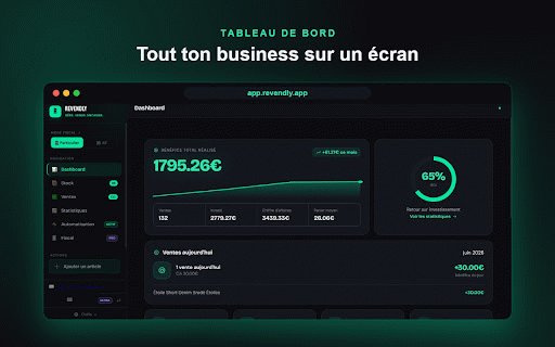 Revendly – Assistant Vinted : republier, relancer, booster tes ventes :: Republie tes annonces, relance les favoris et suis ta marge nette. L'assistant Vinted tout-en-un qui booste tes ventes 📈