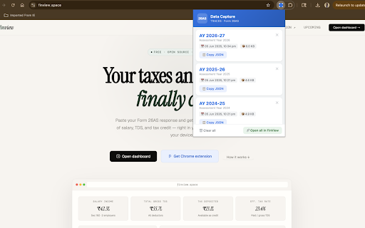 Finview - 26AS Data Capture :: Capture Form 26AS tax data from TRACES and visualize in FinView