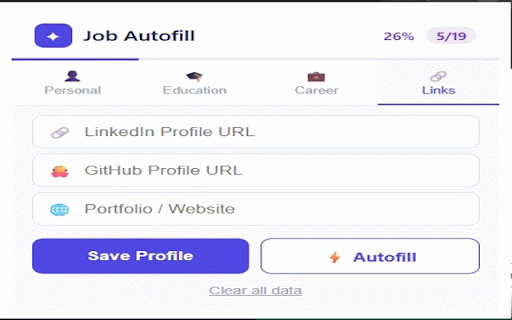 Job Autofill — Auto Fill LinkedIn & Naukri Forms :: Auto-fill job applications on LinkedIn, Naukri, Internshala, Indeed & Unstop. Save profile once, fill any form in one click.