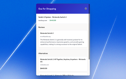 Exa for Shopping :: Smart shopping assistant powered by Exa - find product alternatives and reviews