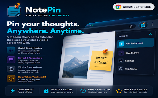 NotePin :: Pin sticky notes to any webpage. Anchor to elements, stay private, work offline.