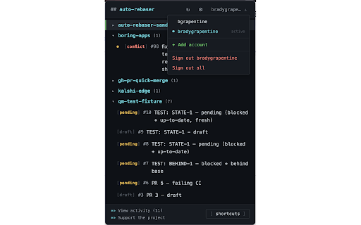 Auto Rebaser :: Automatically rebases your open GitHub PRs when they fall behind their base branch.