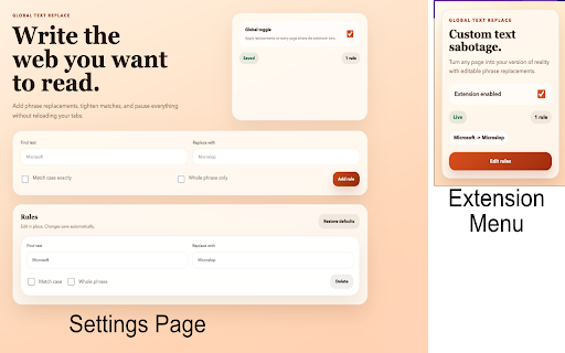 Global Text Replace :: Replace phrases on pages with your own custom text.