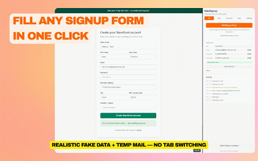 Signup Tester - Temp Mail & OTP | FakeSignup :: Fill signup forms with realistic fake data, temp-mail inboxes, and OTP verification. Built for developers and QA testing in Chrome.