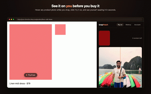 SnapPeach :: See yourself wearing clothes you find while shopping online.