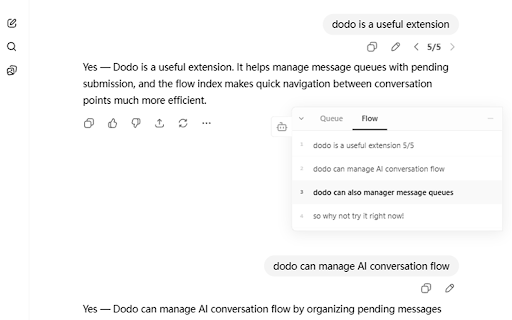dodo - AI Chat Flow & Message Queue :: Manage message queues and conversation flow on ChatGPT, Gemini, Claude, and NotebookLM.