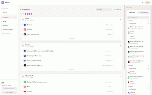 TabFlow :: Save and organise your browser tabs into categories and groups.